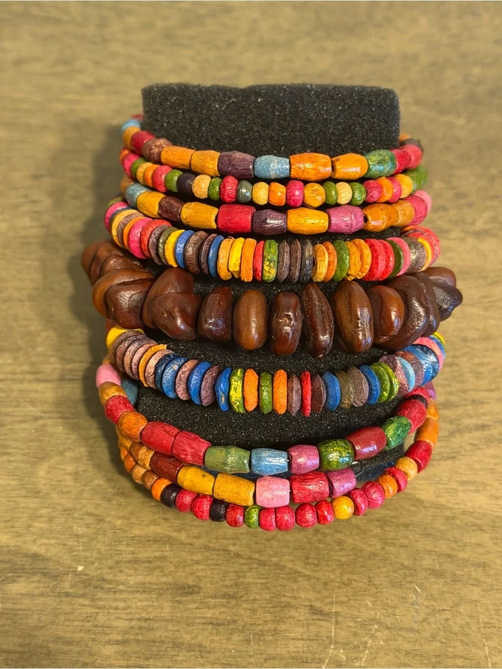 This Is A Multicoloured Wooden Beaded Coil Wrap Spiral Bracelet.